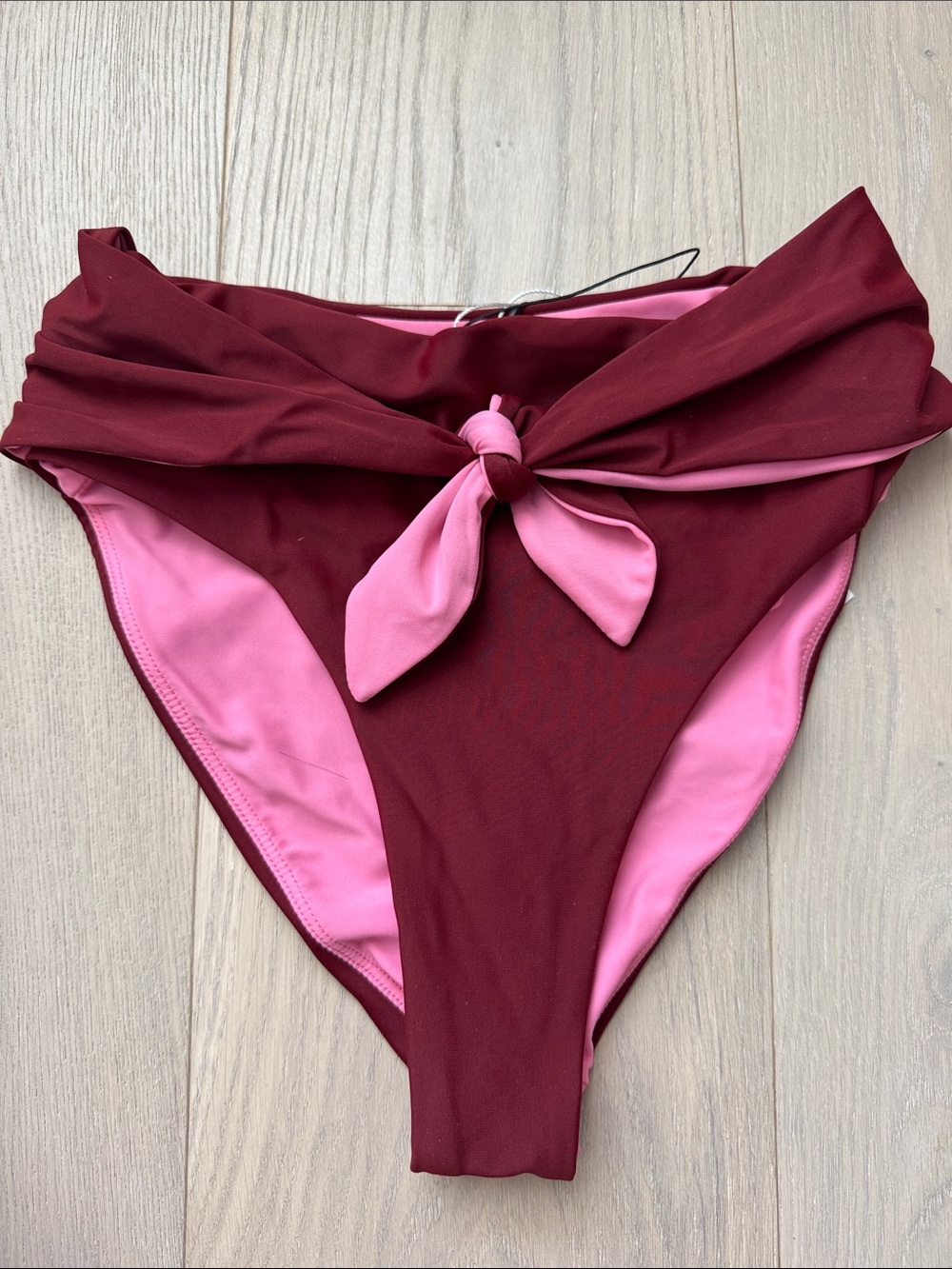 Veronica Beard Burgundy & Pink Knot-Front Bikini bottom
